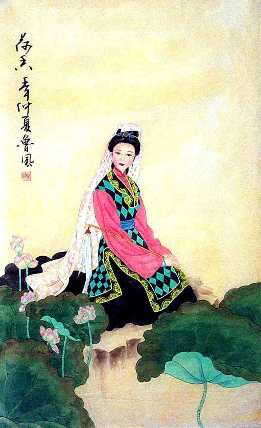 Dame mit Lotus und Wedel