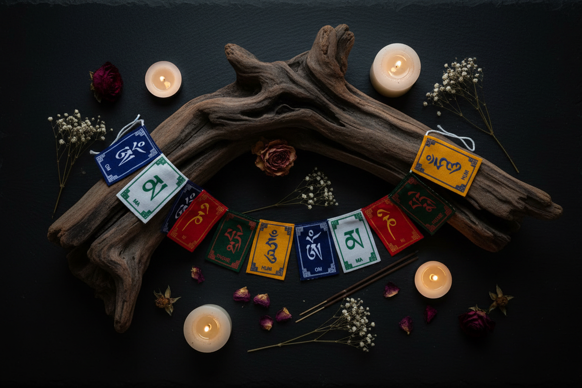 Gebetsfahnen – Größenvergleich Flat Lay