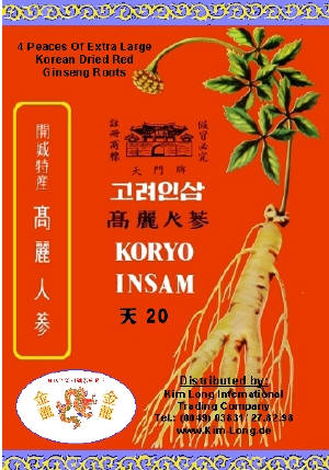 4 EXTRA-GROSSE Ganze ROTE Ginseng-Wurzel getrocknet