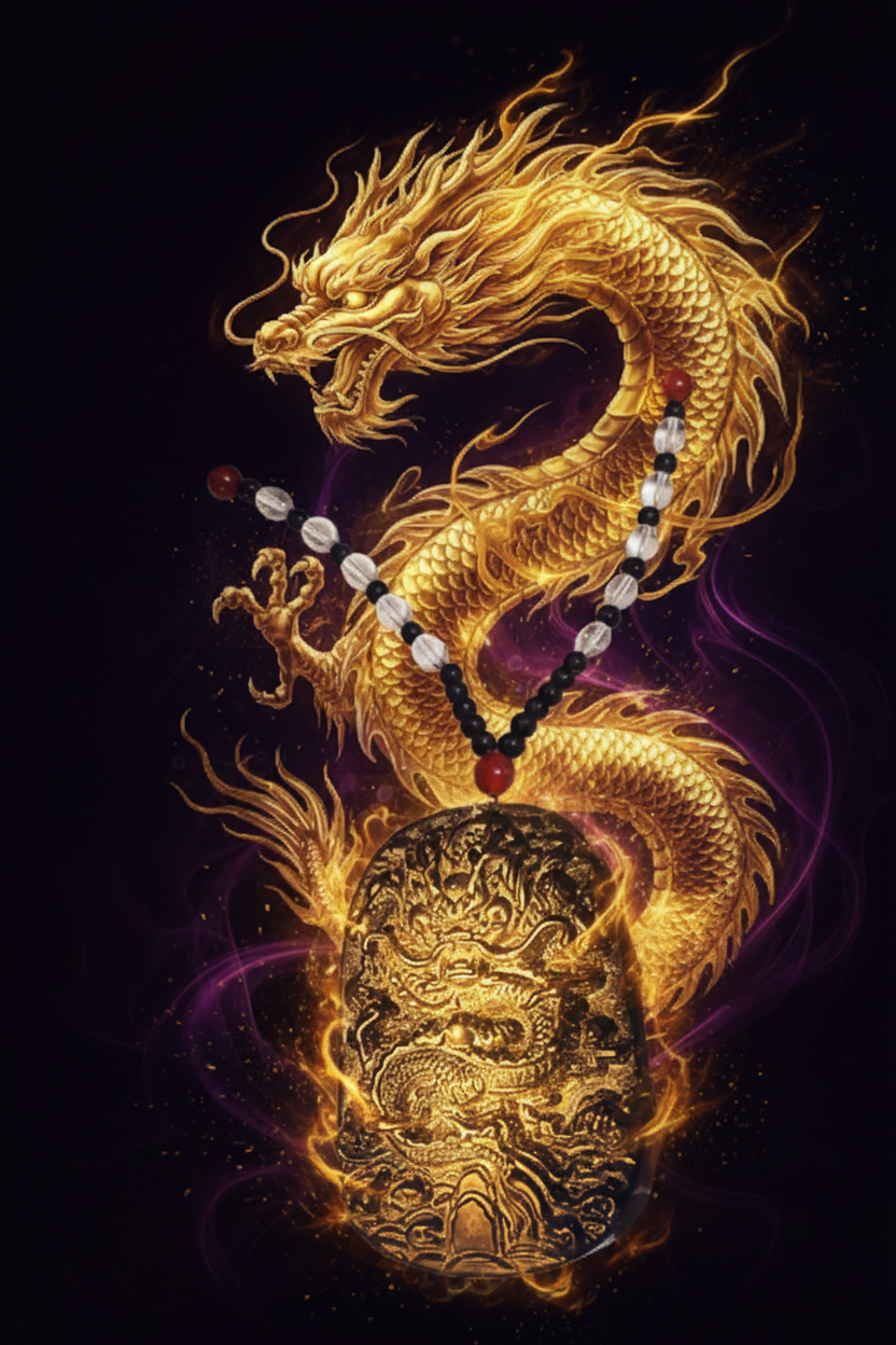 Goldener Drache mit Amulett – ohne hintere Kette