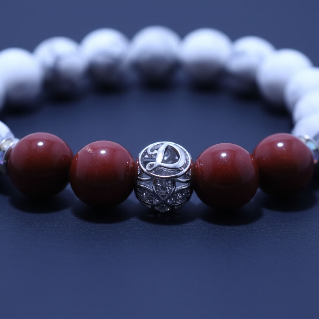 Makro-Detailaufnahme Initial-Charm D mit Kristall-Spacern