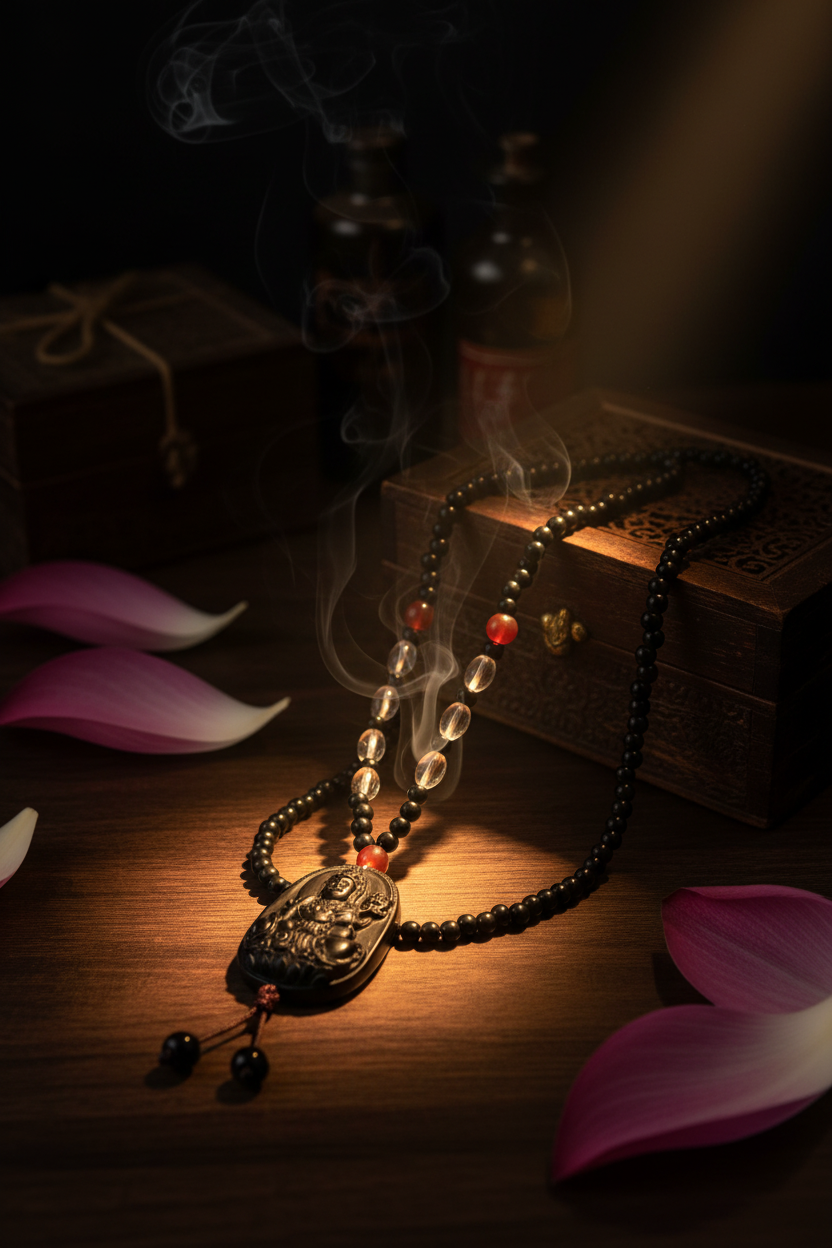 Guanyin Obsidian Kette – moody Apotheke Stil