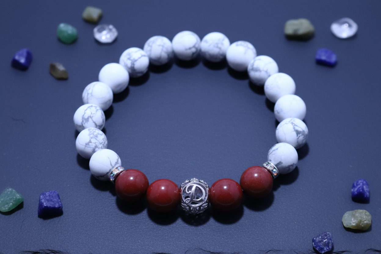 Edelstein-Armband Howlith Jaspis – Flat Lay