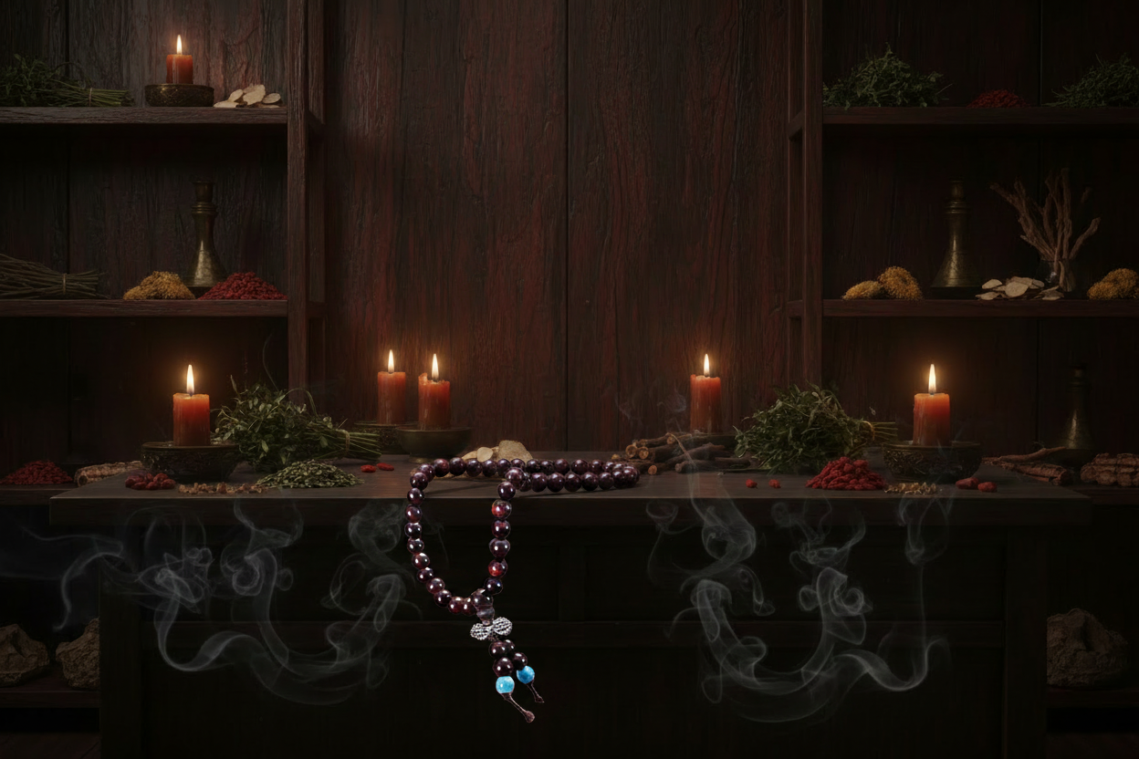 Mala auf Apotheken-Hintergrund