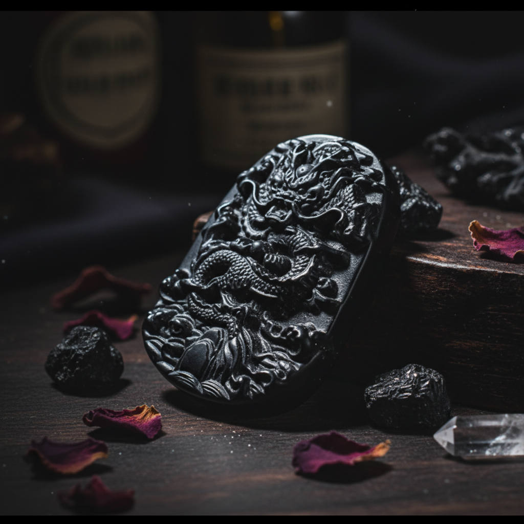 Obsidian Drachen-Amulett – Detailaufnahme