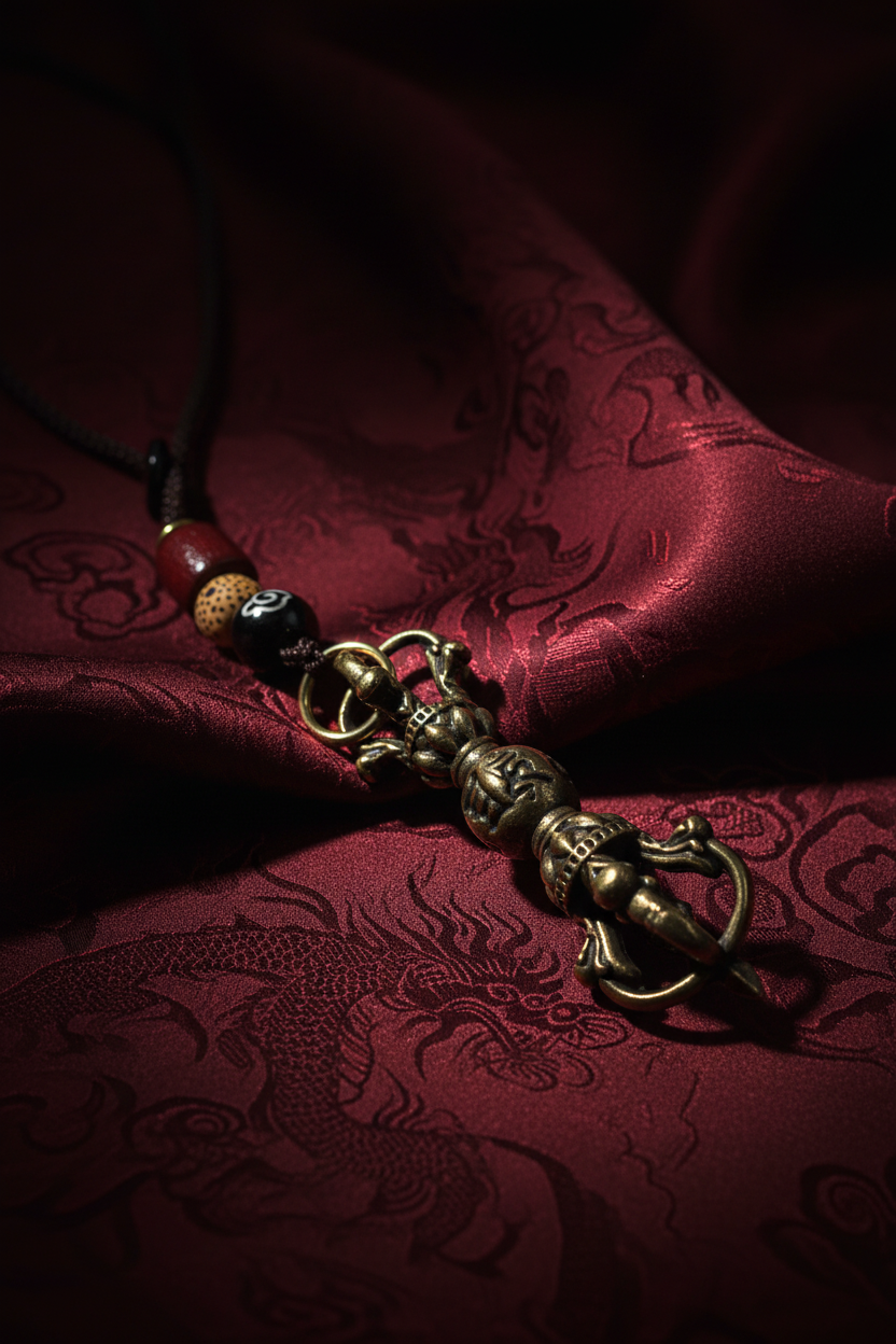 Vajra Dorje auf rotem Seidenstoff